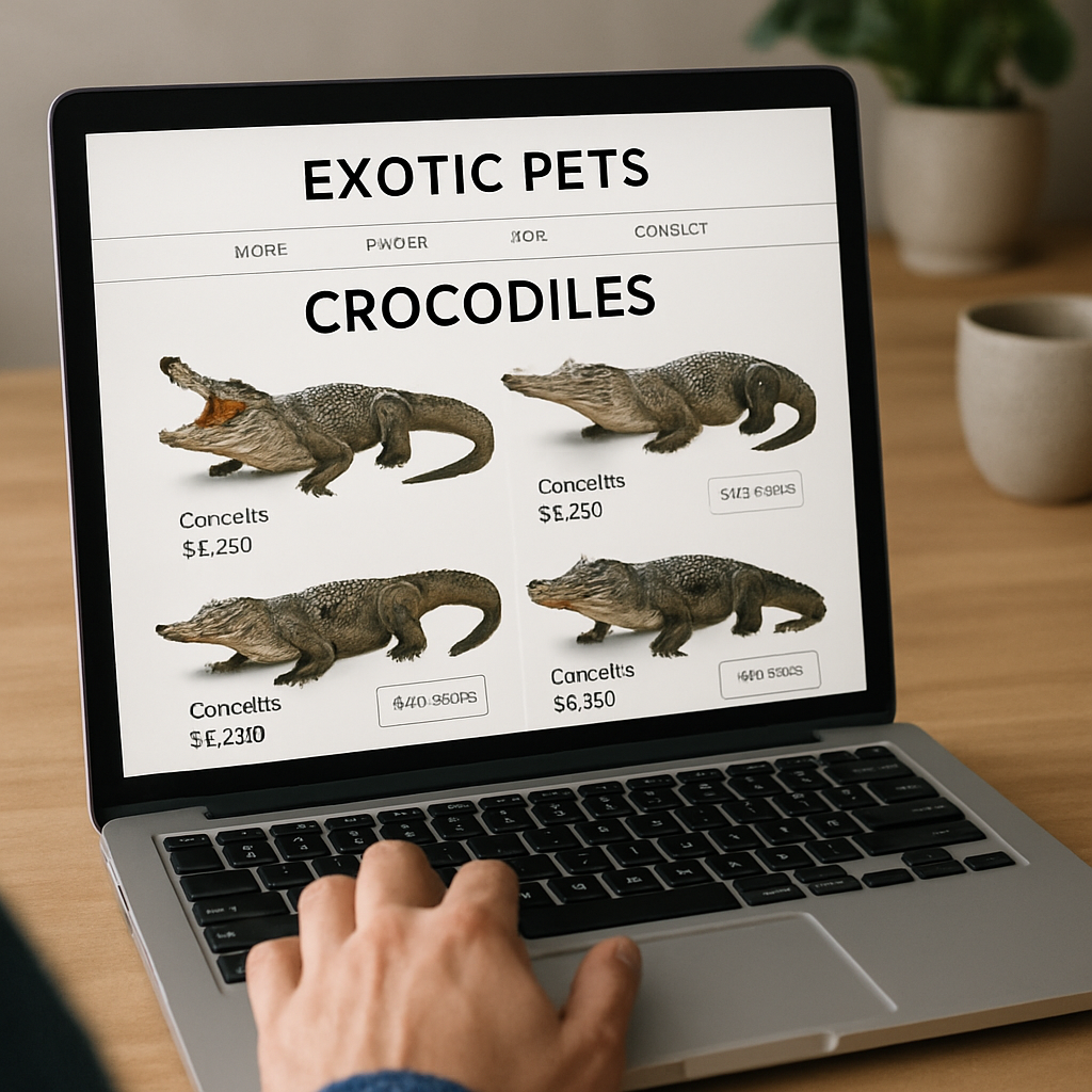 Persona che naviga in un negozio online per animali esotici